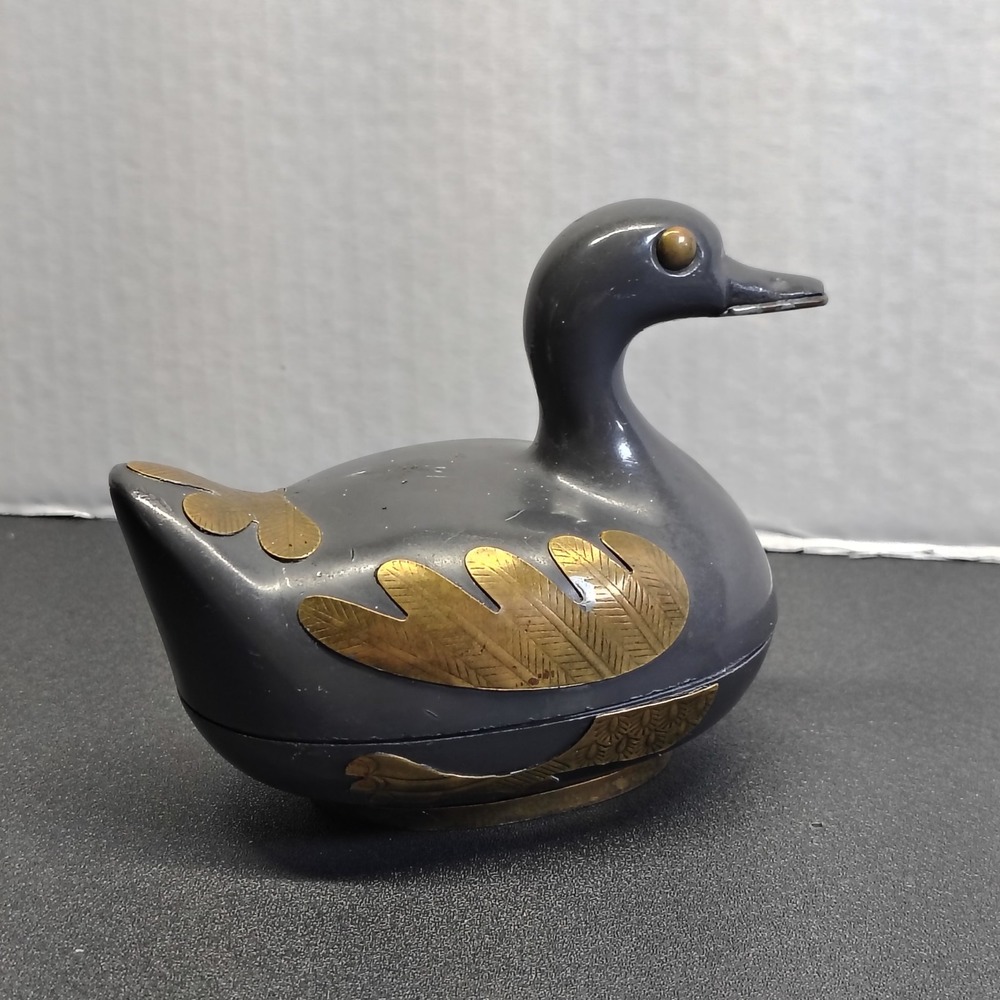 Vintage Pewter And Brass Duck Trinket Box